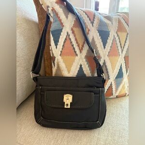 Black Rosetti Purse -SHOULDER Crossover  Bag- Small 5 Pocket W/ Charm -EUC